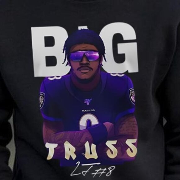 Big Truss Lamar Jackson Baltimore Ravens Sweatshirt NFL Retro Crewneck  79 - Picture 2 of 5